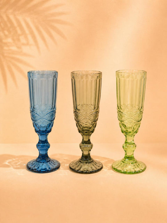 6pcs 200ml Colored Flute Glasses – Green, black & Blue