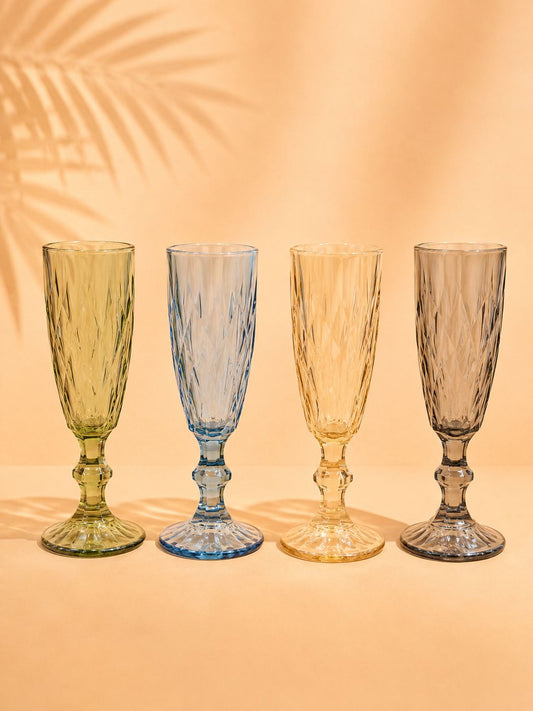 6pcs 200ml Colored Flute Glasses – Amber, Blue, Black & Green