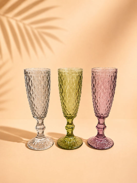 6pcs 200ml Flute Glasses – Green, Black & purple