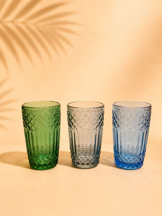 6pcs Colored Glasses Black, Blue, Green – 380ml