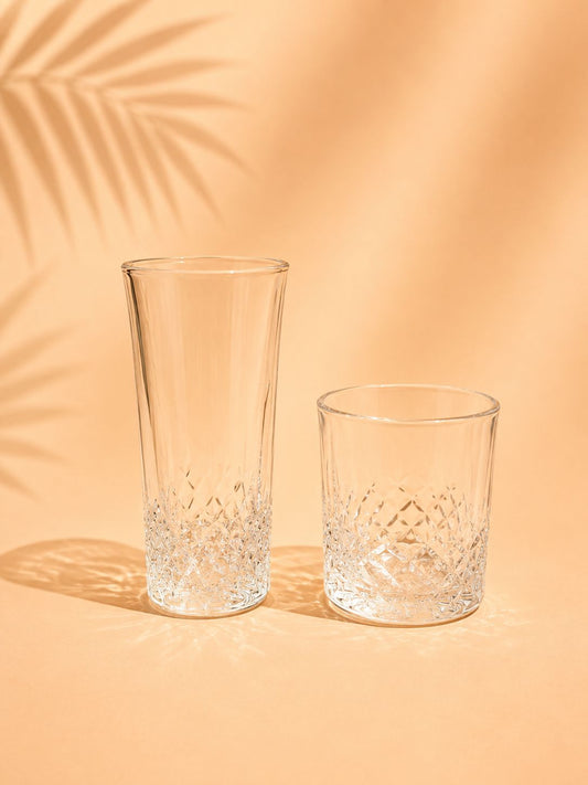 6pcs Diamond Cut Drinking Glass 2 Sizes