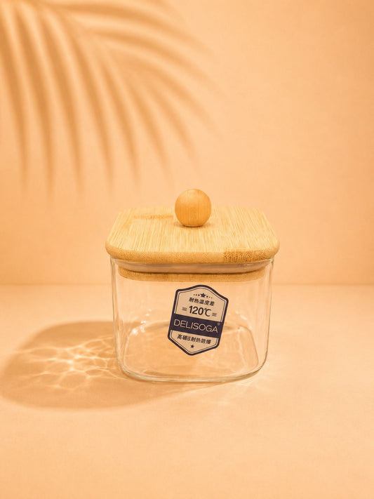 Glass Sugar Pot with Bamboo Lid