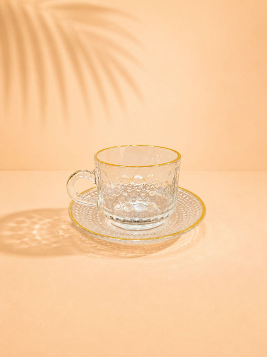Gold Rim Tea Cup & Saucer Set – 6 Pcs