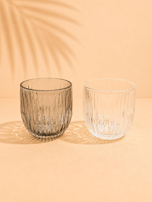 Textured Glass Tumbler – Clear & Black Set of 6