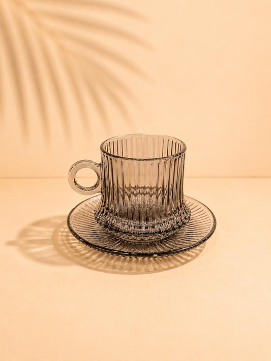 Textured Tea Cup & Saucer – Black 6x6 210ml