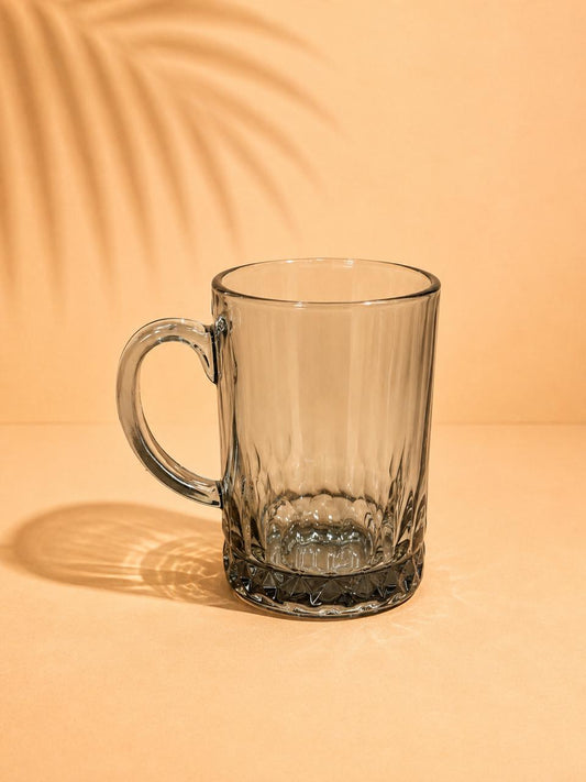 Black Ribbed Glass Mug – 360ml | Set of 6