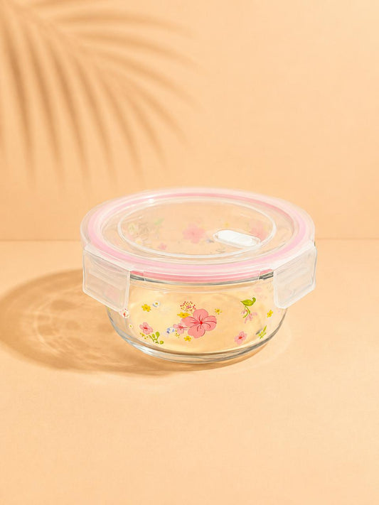 Floral Glass Food Container with Lid – 630ml
