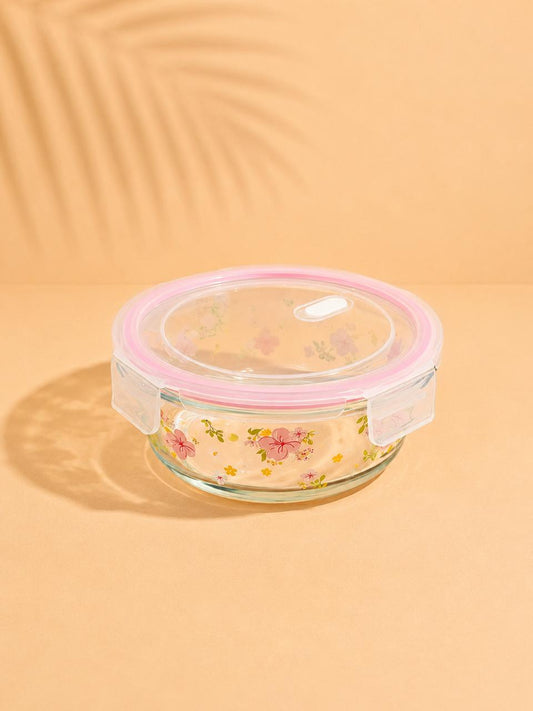 Floral Glass Food Container with Lid – 960ml