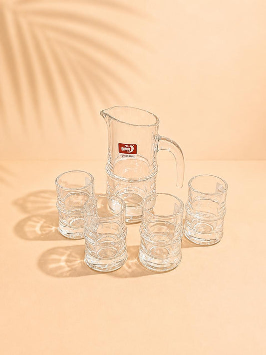 Glass Pitcher & 4 Shot Glasses Set