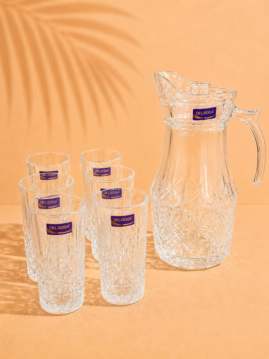 Crystal Glass Jug Set – 1.9L + 6 Cups (280ml)