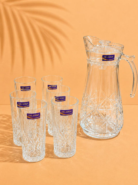Crystal Glass Jug Set – 1.9L + 6 Cups (280ml)