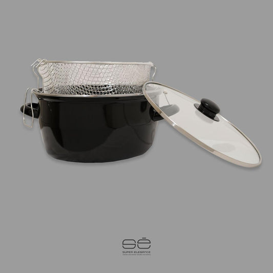 Super elegance Enameled Deep Frying Pot Black 28 cm